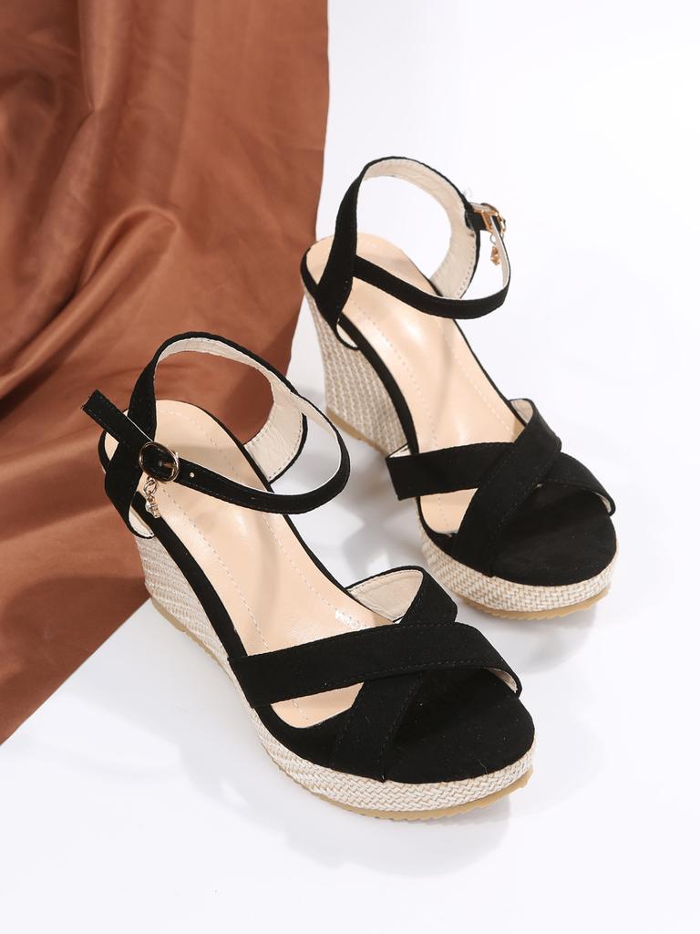 Plus Size 35-42 Shoes for Women Wedges Sandals 2025 Summer Fashion Platform Peep Toe Cross Strap Fashion Buckle Strap Sandals