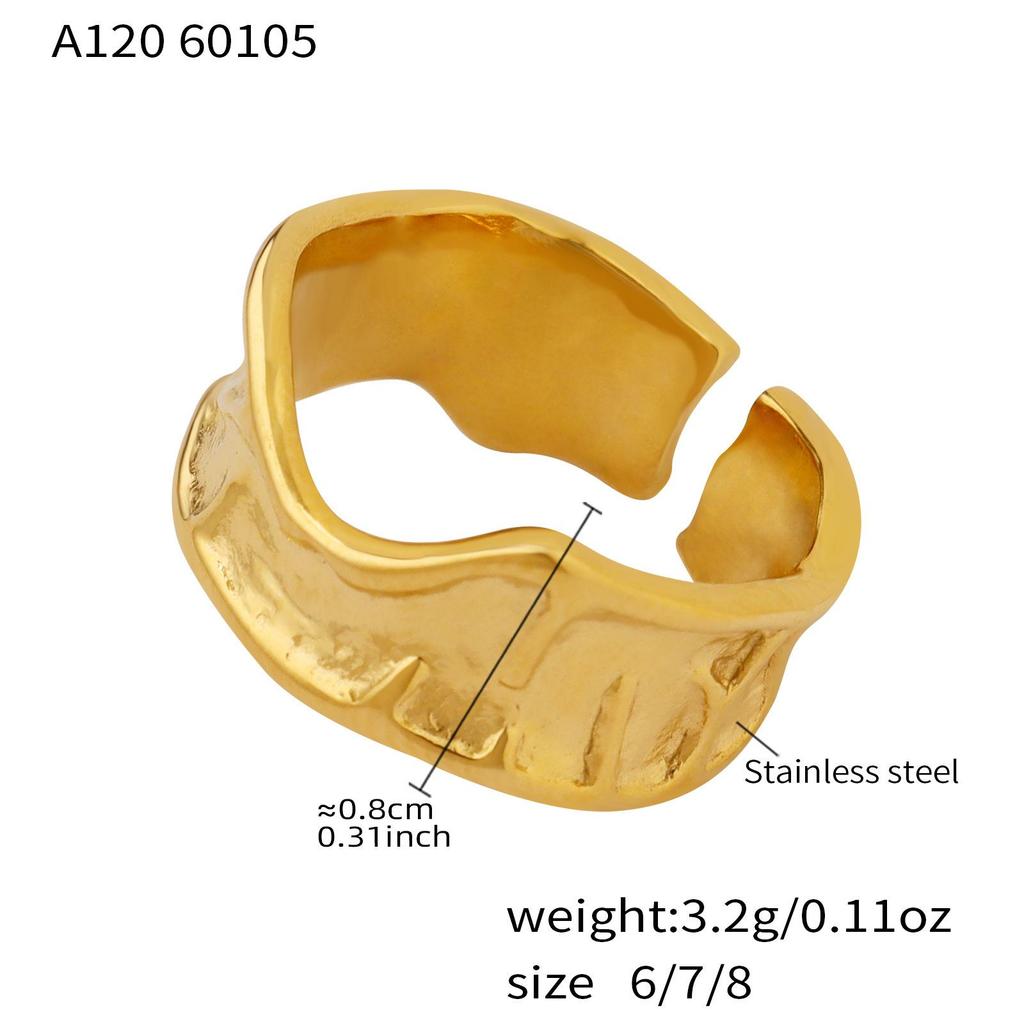 18K Gold-Plated Irregular Embossed Open Ring - Stainless Steel, Fade-Resistant
