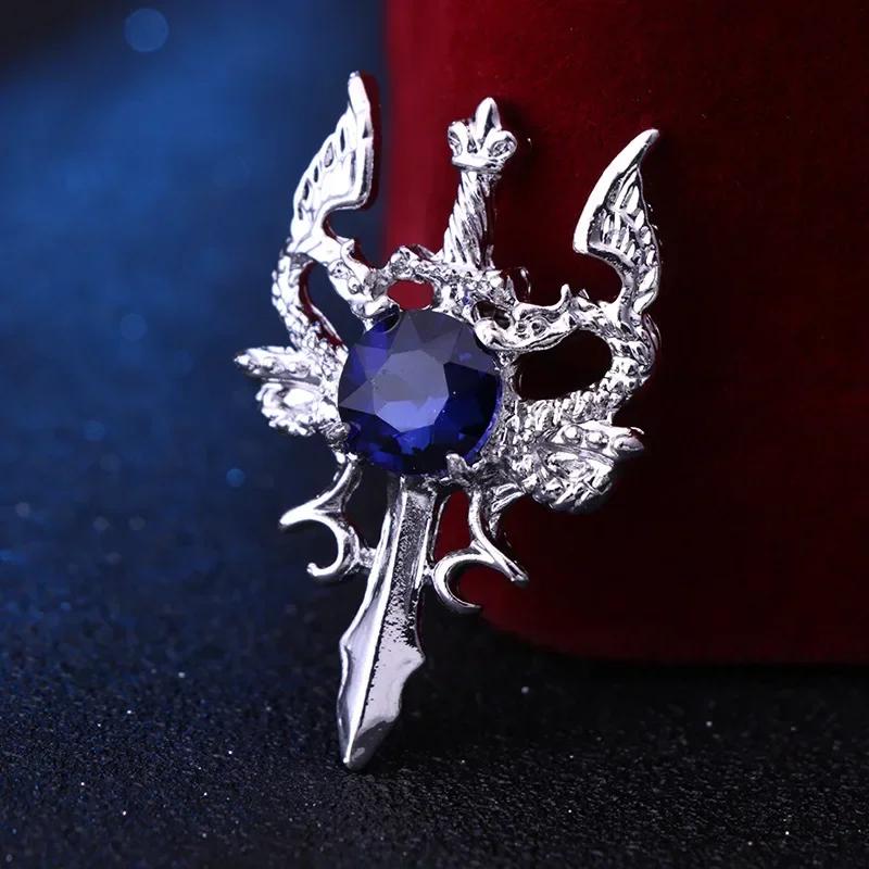 New Vintage Metal Dragon Sword Brooch Pin Animal Rhinestone Lapel Pins Men's Suit Shirt Badge Corsage Jewelry Accessories