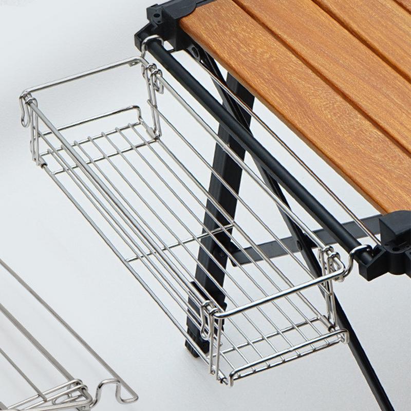 Outdoor Stainless Steel Table Side Storage Rack Hanging Mesh Table Expansion Bracket Folding Table Extension Basket Folding Rack