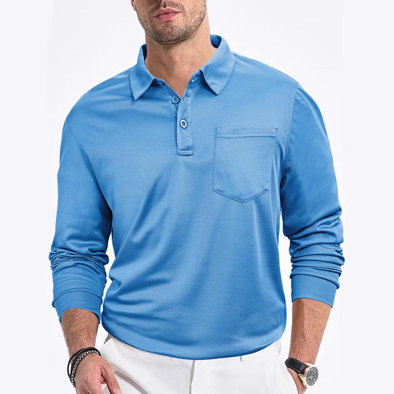 

Новый тренд моды, лидер продаж, мужская повседневная рубашка-поло свободного кроя с планкой на пуговицах, однотонная, с длинным рукавом, из сетчатой ткани, с воротником XXXL светло-синий