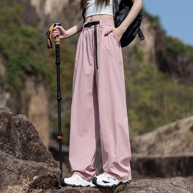 Women's Quick-Dry Ice Silk Wide-Leg Cargo Pants for Hiking & Casual Wear