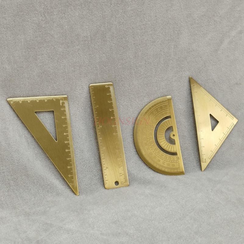 Retro Brass Metal Ruler Set Triangle Ruler Protractor Ruler