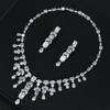 European Bridal Jewelry Set: White Zirconia Necklace & Earrings with Full Diamond Tassel for Engagement & Banquet