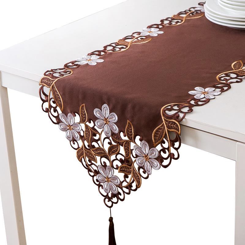 High Quality Luxury Satin Material Embroidered Tablecloth Manual Hollowing Home Decloration Table Cover Cloth Runner