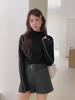 Retro Maillard Women's Korean Style Contrast Stitching Half-High Collar Base Shirt N862C