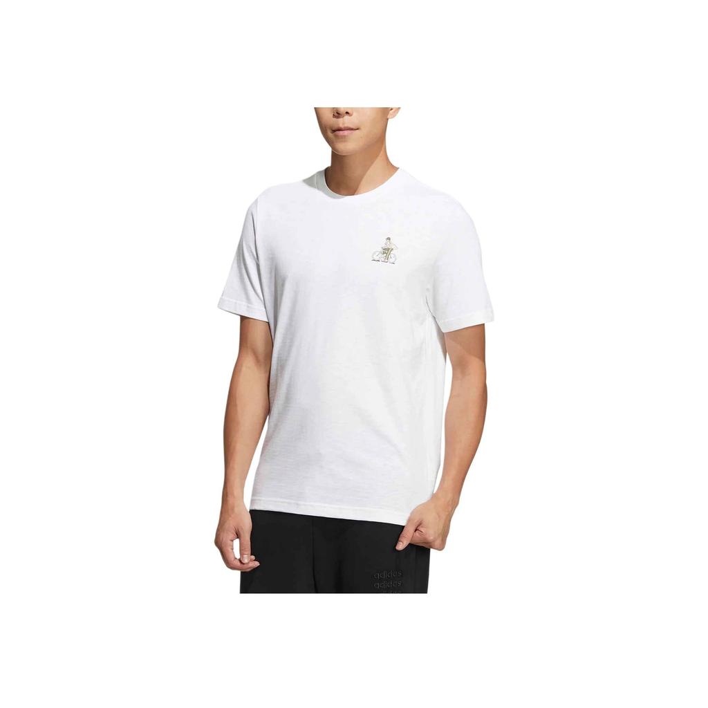 Adidas Neo Cartoon Print Crew Neck Sport T-Shirt Unisex Tops White HC9741