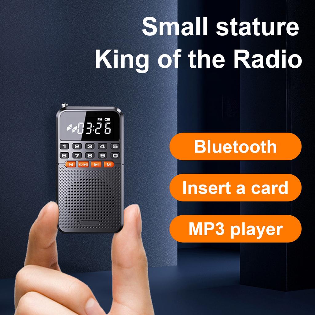 Portable Mini FM Radio 5.0 Rechargeable LED Display for Seniors with Flashlight and Clock