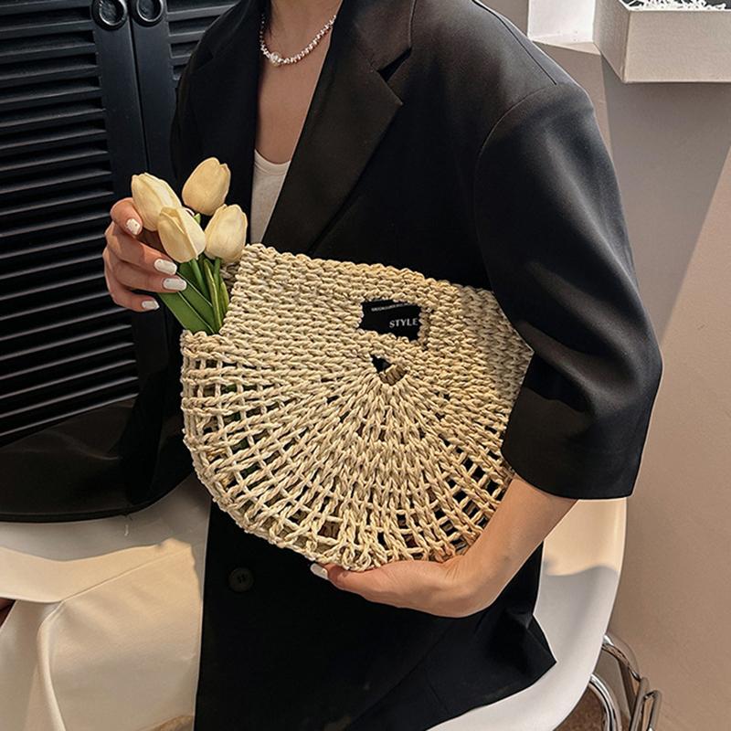 Yogodlns Bohemian Large Capacity Beach Bag Women's Straw Bag Stylish Handbag Natural Grass Hand Woven Designer Female Basket Shoulder Bag