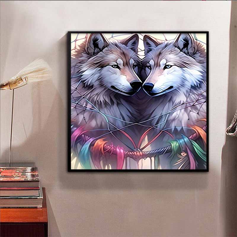 New Arrival 5D DIY Full Circle Diamond Painting "Two Wolves" Embroidery Cross Stitch Home Decor Gift