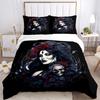3pcs Gothic Portrait with Skull and Red Roses Bedding Set - Includes Quilt Cover and Pillowcases, Suitable for All Seasons, Machine Washable - Id