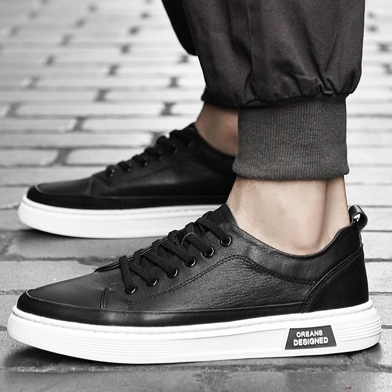Fashion Genuine Leather Men Casual Shoes Lace-Up Mens Fashion Sneakers Handmade Mens Walking Shoes Luxury Brand Male Outdoor Flats