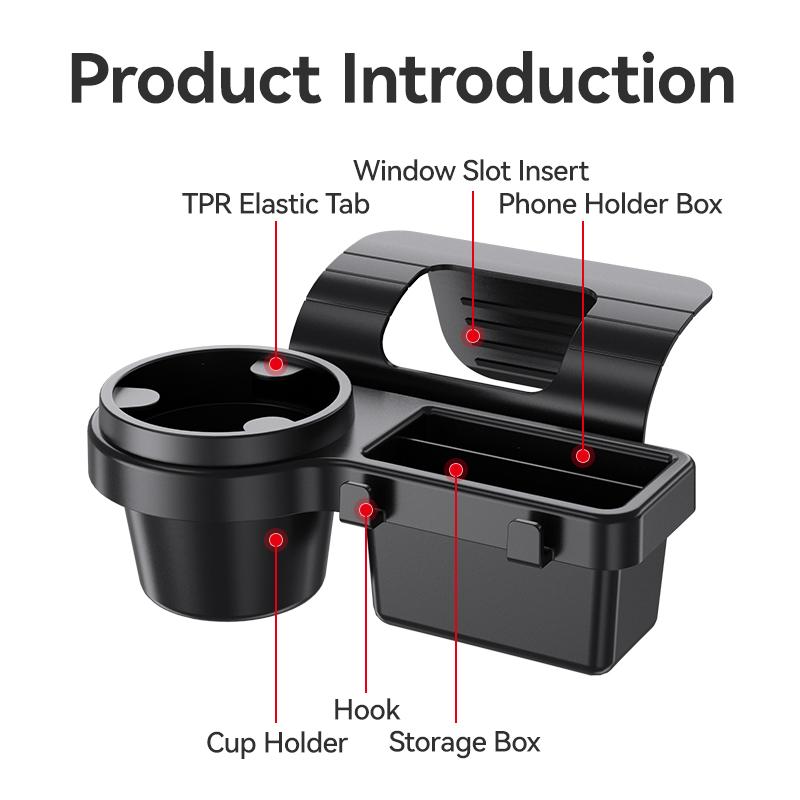 4-in-1 Car Cup Stand Phone Holder Mount Tray Side Door Window Storage Barrel Pocket Hanging Storage Rack with Auto Interior Accessories
