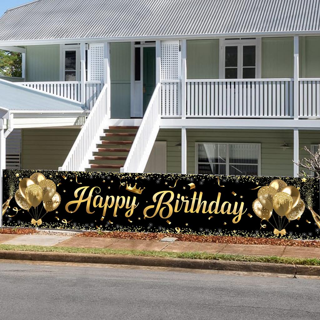 Black Gold Happy Birthday Banner Birthday Party Decoration Baby Shower Background Decor Bunting Garland Banners Hanging Flags