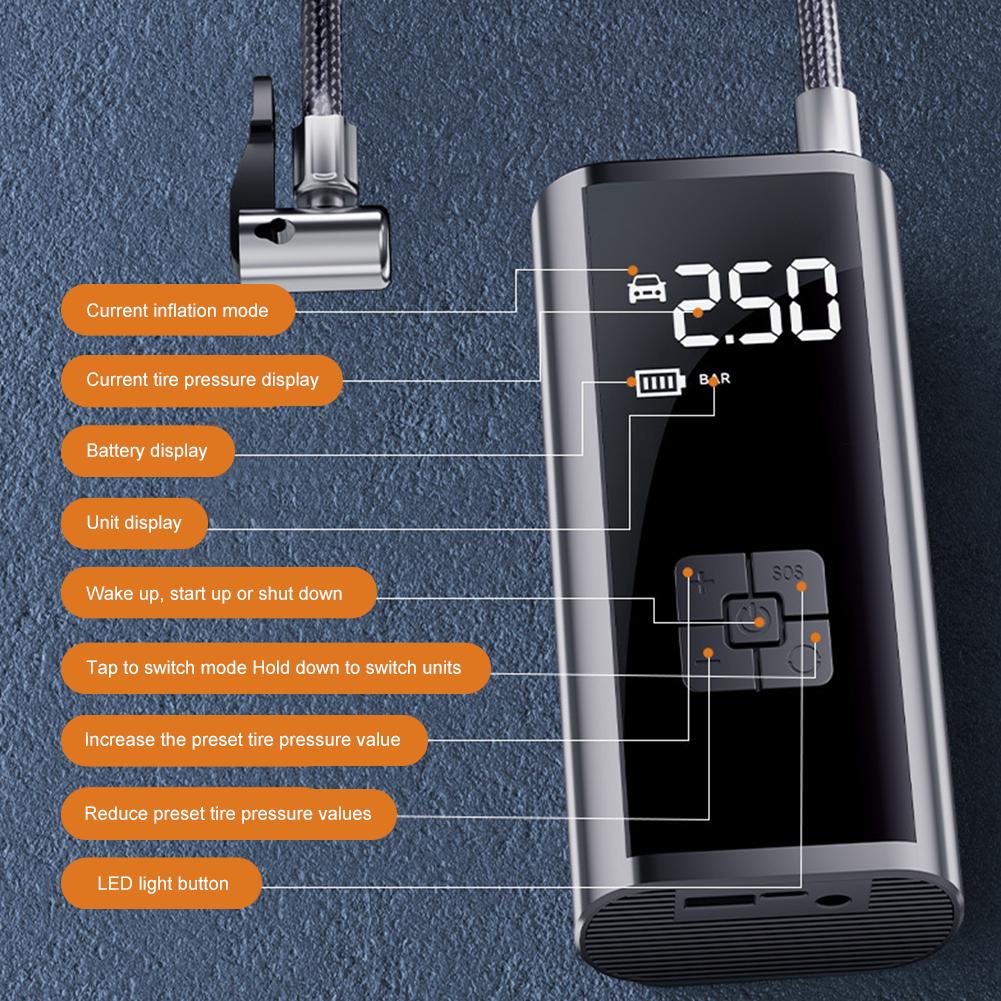 150PSI Car Wireless Air Pump Power Display Portable Car Inflator Pump 6000mAh Car Tire Inflator for Automobile Bicycle Ball