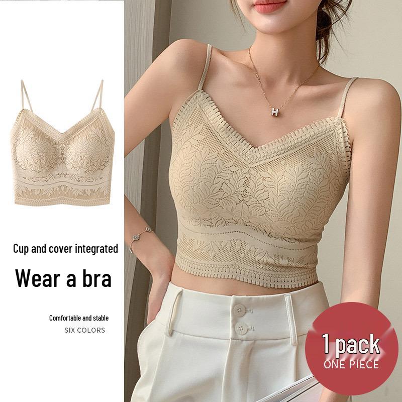 

Бесшовный кружевной топ-майка и бюстье-бандо M (approx. 40-48 kg) абрикосовый