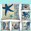 Decorative Fashion Creative Marine Organism Flax Cushion Cover Throw Pillow For Coastal Living