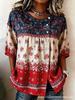 European and American summer new women's tops, shirts, geometric printing buttons, drawstrings, half-sleeved tops, T-shirts, women's clothing