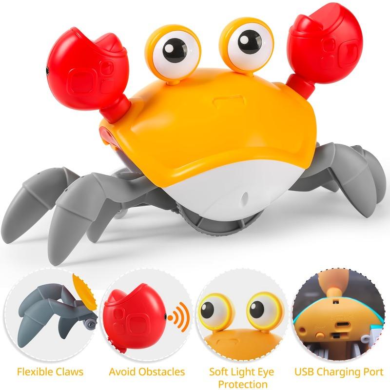 Electric Sensing Toy Crab Realistic Crawling Automatic Avoidance Adjustable Volume Speed ABS Material USB Charging Green Orange