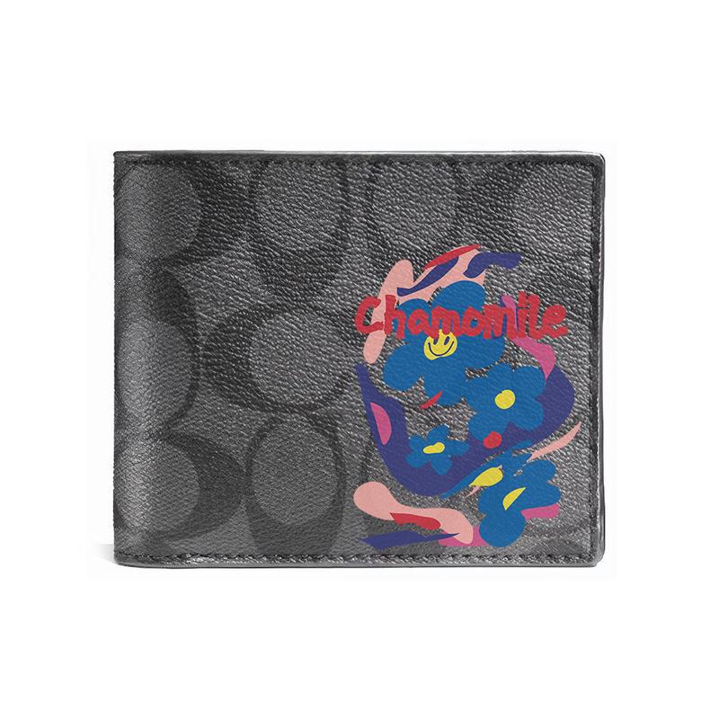 

COACH wallet [Customized bag] 3 IN 1 Made of Magnolia Relief Printed Short Three-in-One Same Style for Men and Women Couples Black Colorful чорний