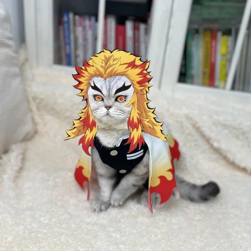

Demon Slayer Pet Cosplay Rengoku Kyoujurou Cat Clothes Unlimited Train COS Flame Pillar Rengoku Kyoujurou Dresses XL