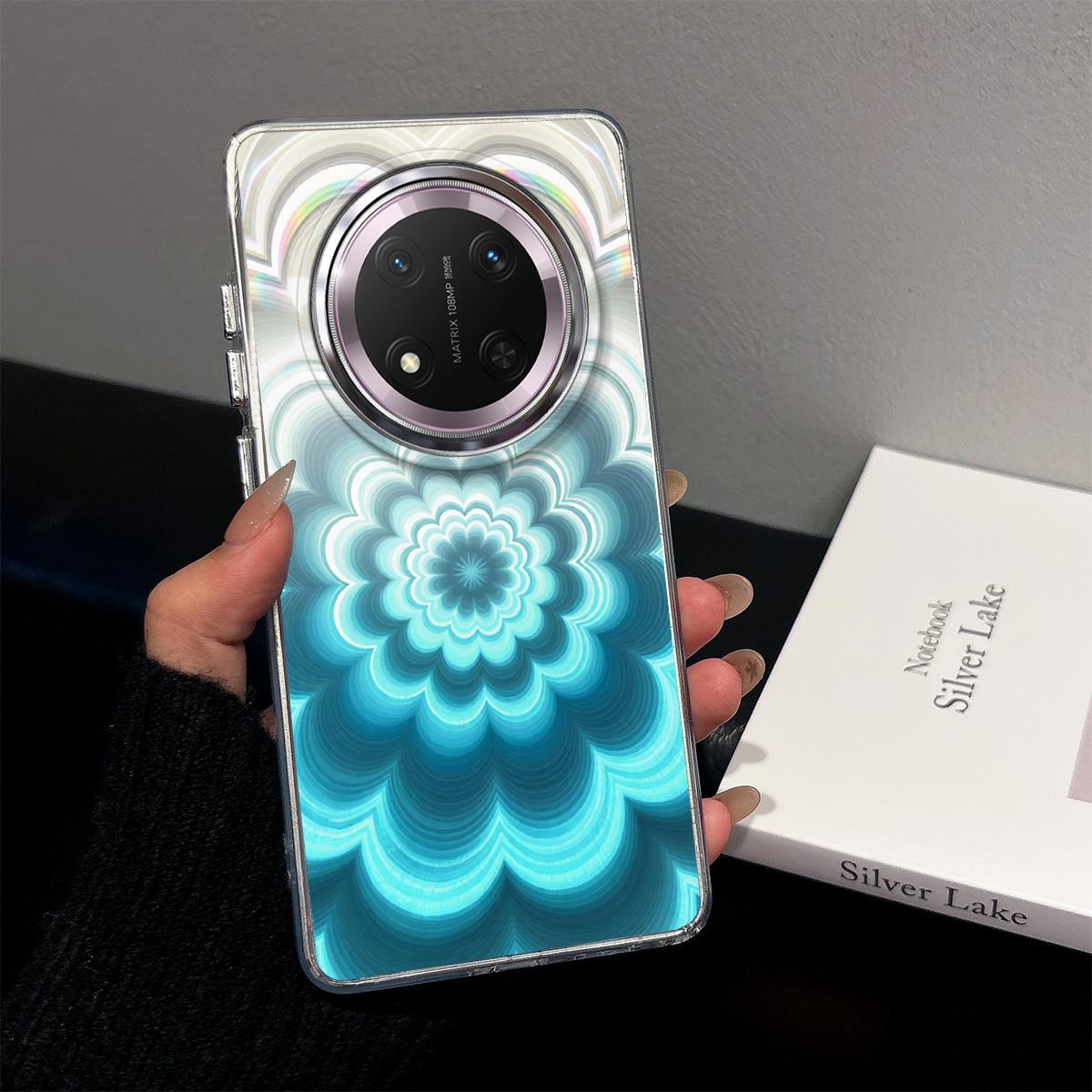 Чехол для HONOR X9c, Радужный градиентный цветочный прозрачный чехол, Ударопрочная защита объектива камеры HONOR X9c синий