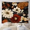 Black Floral Tapestry Retro Flower Bloosom Rustic Rose Watercolor Peony Vintage Boho Gothic Spring Plant Leaves Home Decor Wall