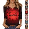 Women's Tops Three-quarter Sleeve Shirt V-neck Loose Casual Shirt Print T-shirt