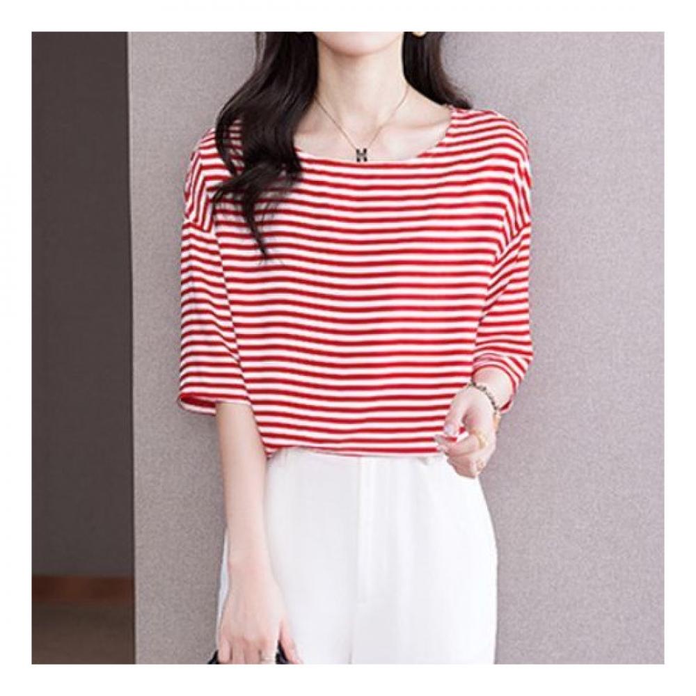 Navava NT838 Loose FiT Casual STripe ShorT Sleeve T shirT