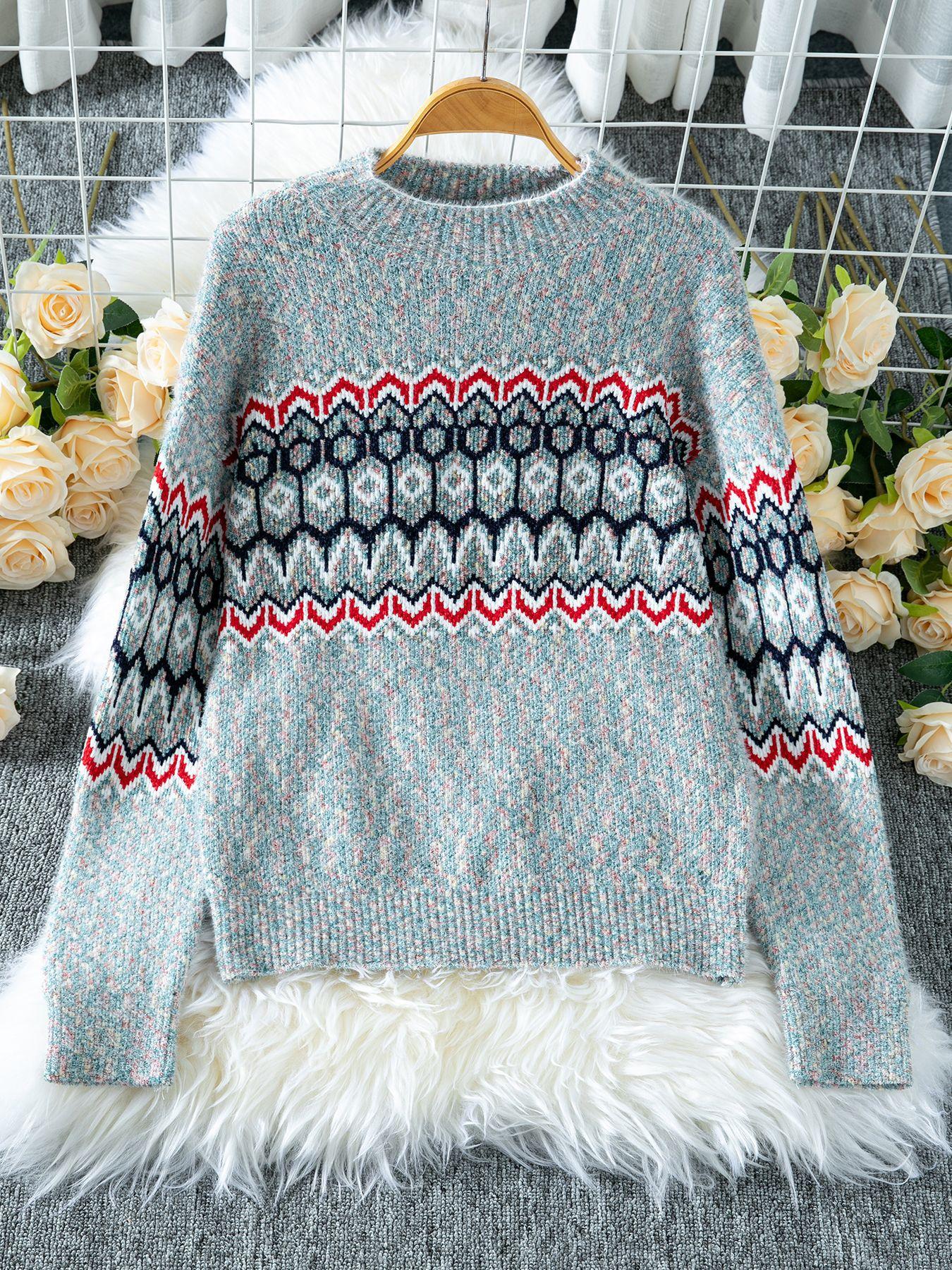 

Пуловер на осень и зиму 2025 года с полувысоким воротником для женщин, повседневный топ-свитер с длинными рукавами S серый