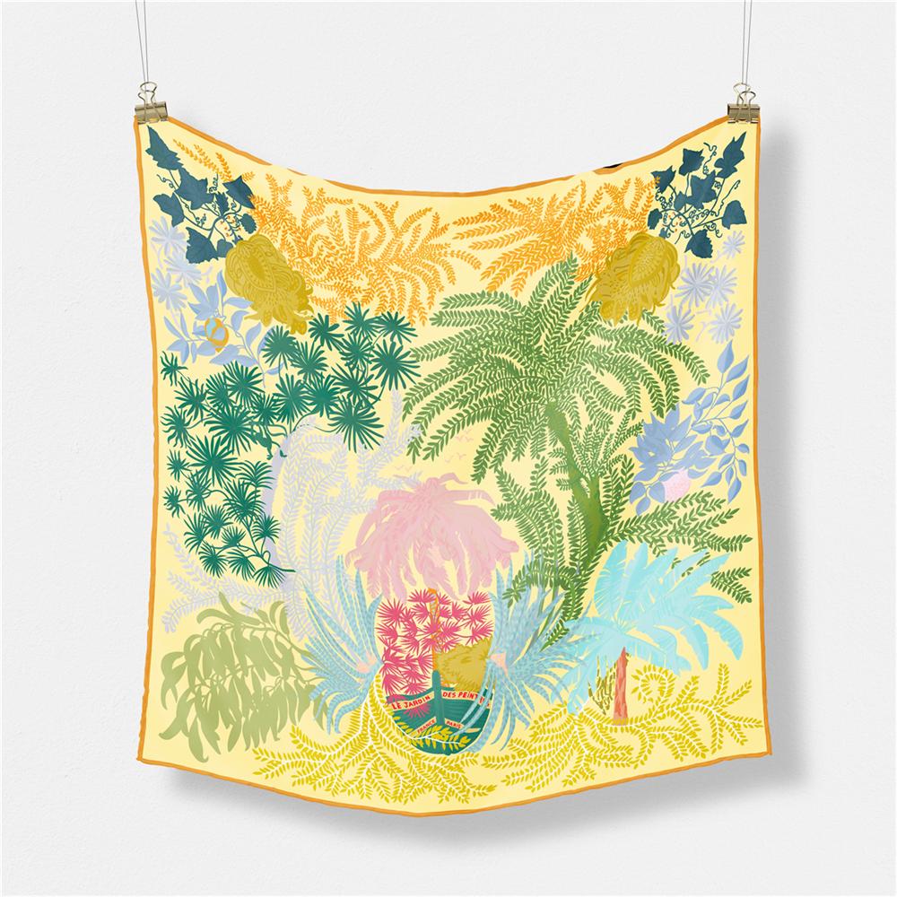Silk Scarf Women Green Trees Print Square Scarves Wraps Bandana Small Hijab Foulards Lady Tie Headband Neckerchief