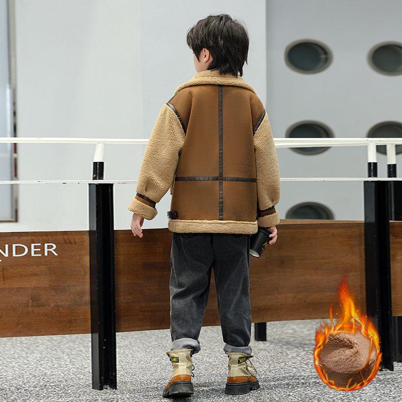 Boys' Casual Fleece Jacket, Fashionable Thickened Coat for Children Autumn and Winter