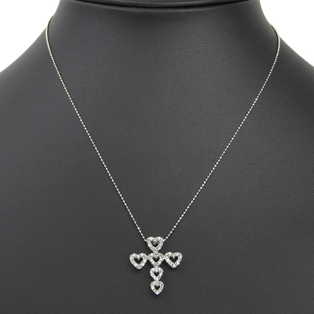 Ponte Vecchio Heart cross Necklace K18 white gold/diamond cross 6.2g Women Used