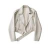 Giacca da Donna Bicolore Distressed in Ecopelle PU con Revers, Taglio Ampio, Stile Europeo e Americano, 2025