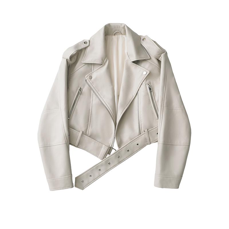 Giacca da Donna Bicolore Distressed in Ecopelle PU con Revers, Taglio Ampio, Stile Europeo e Americano, 2025