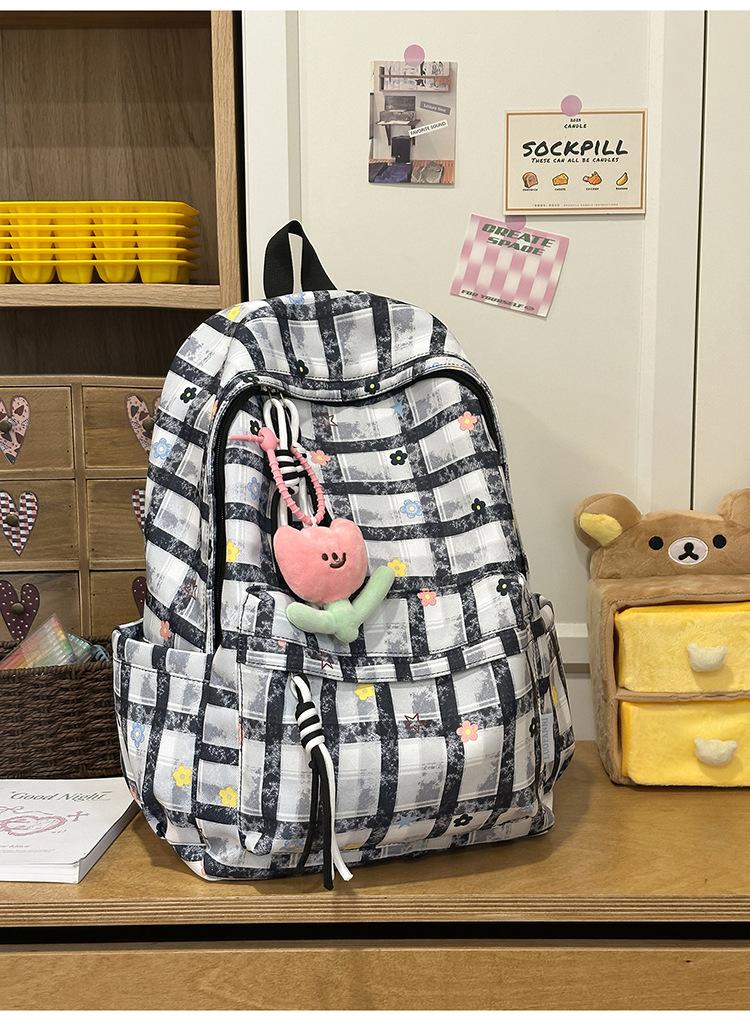 Schoolbag Clear Mint Ice Green Pattern Plaid Backpack Vitality Girl Student Commuter Leisure Daily Versatile School Bag