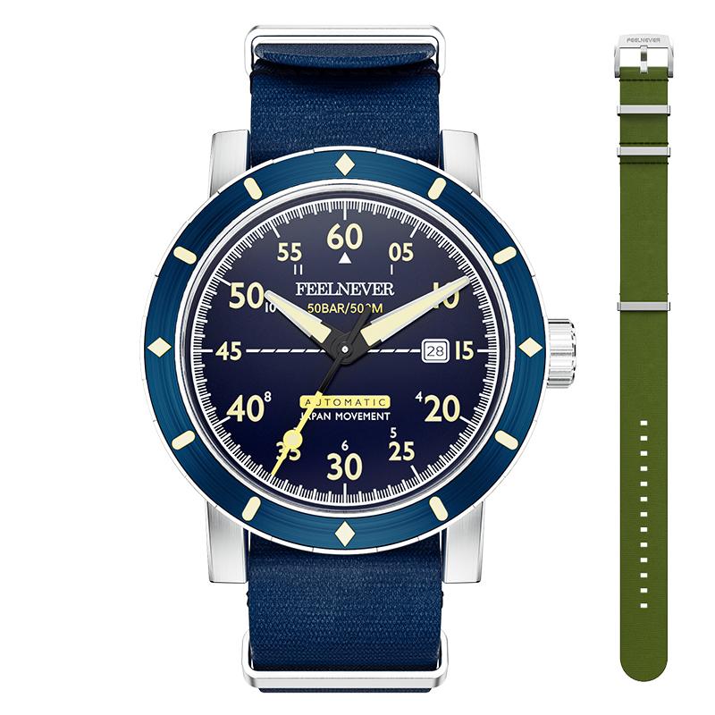 

НОВЫЕ FeelNever Top Band 8215 Профессиональные 50 Бар Наружные Спортивные Мужские Автоматические Механические Часы Сапфировые Дайверские reloj hombre