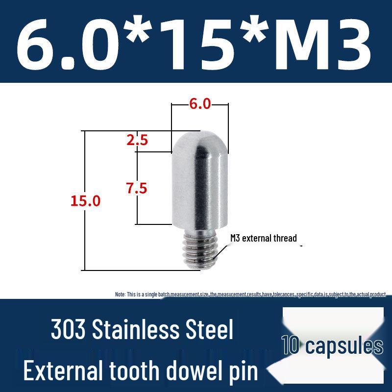 Stainless Steel External Thread Dowel Pin with Tapered/Round/Flat Head, Locating Column M3/M4/M5/M6