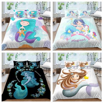 Schlafzimmer-Bettwäsche-Set, Meerjungfrau-Bettwäsche, Bettbezug, Kissenbezug, Doppelbett, volle Größe, komfortable Heimdekoration