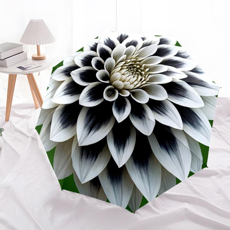 

Dahlia Pattern Print on a Stylish Automatic Folding Umbrella with 8 Iron Ribs, Plastic Handle, Wind-Resistant, Portable, Folda