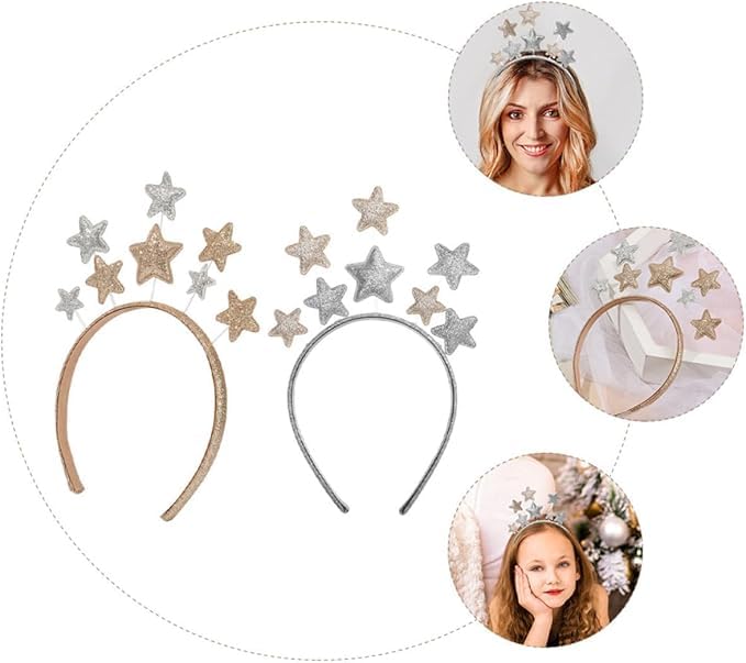 Star Tiara for Girls:2 Pieces Shiny Five-Point Hair Hoops in Gold and Silver Anti-Slip Iron Headband Crown for Birthday Christmas Cosplay Wedding