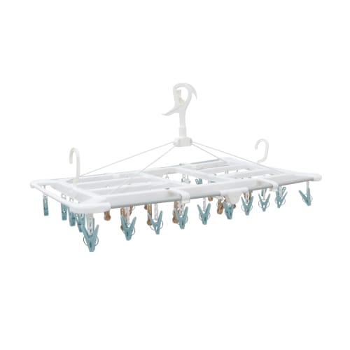 Towa Sangyo Kufu Clothes Drying Rack, 40 Pinch, Large, Durable, Non-Tipping, Concealed Drying Rack, Aluminum, Towel Drying Rack, Cute White, Muted Col