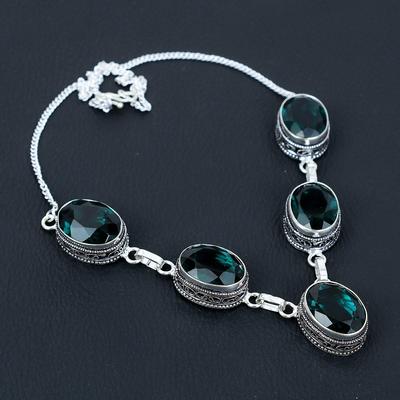 Collana in argento sterling 925 fatta a mano con pietra preziosa tormalina verde, collana di gioielli antichi, collana di tormalina verde per le donne, per regali