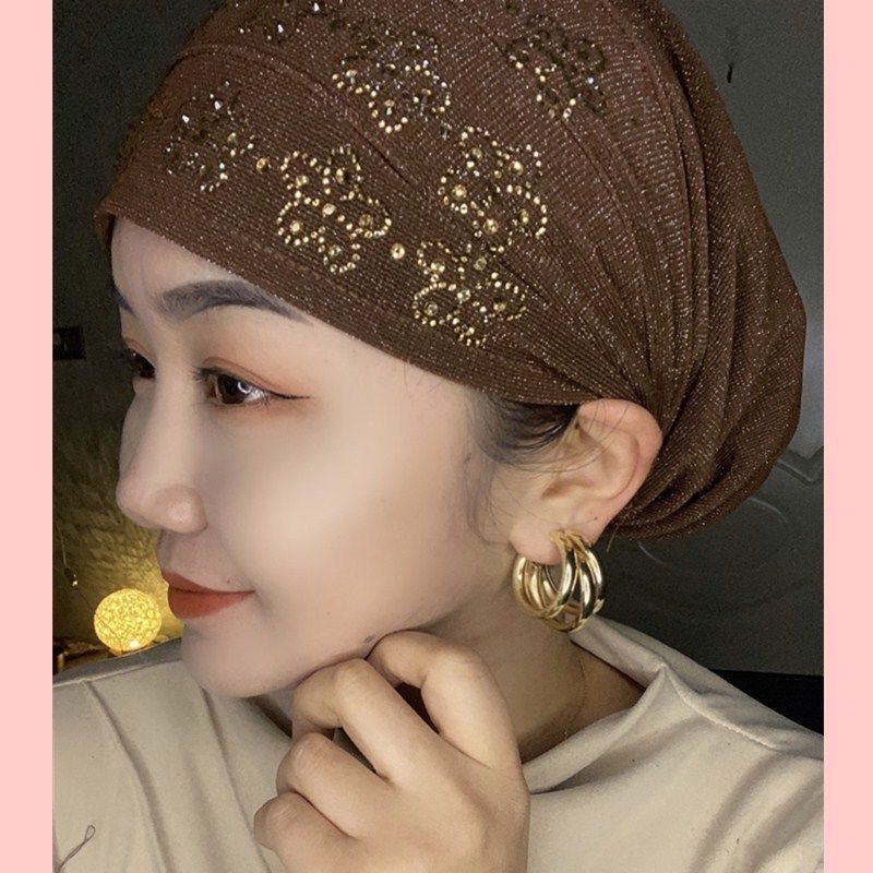 2022 New Design Plum Flower Ao Drill Hat Xinjiang Hat Muslim the New Scarf Is Easy to Cover the Head and Double Elastic Hat