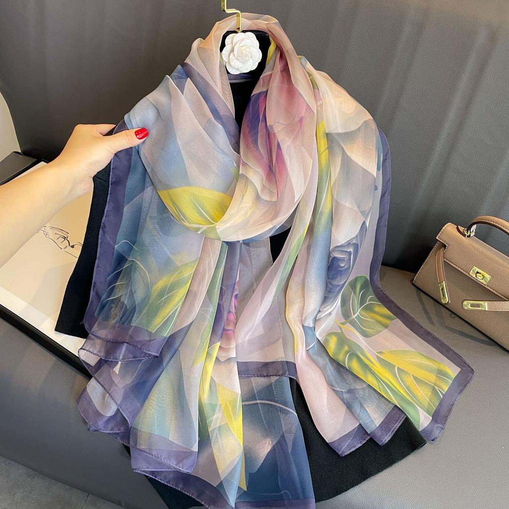 New Large Yarn Scarf Emulated Silk Scarf High-end Spring and Summer Sun Protection High-end Mother Thin Fashion Scarf