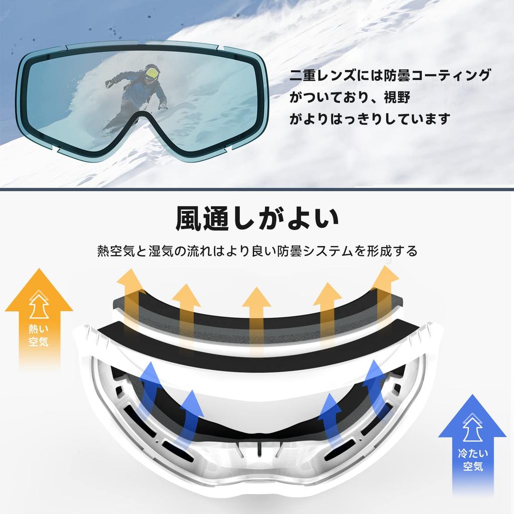 Findway Ski & Snowboard Goggles for Adults, OTG, Anti-Fog Spherical Lens, UV400, Helmet Compatible (White Frame / Sapphire Blue Lens)