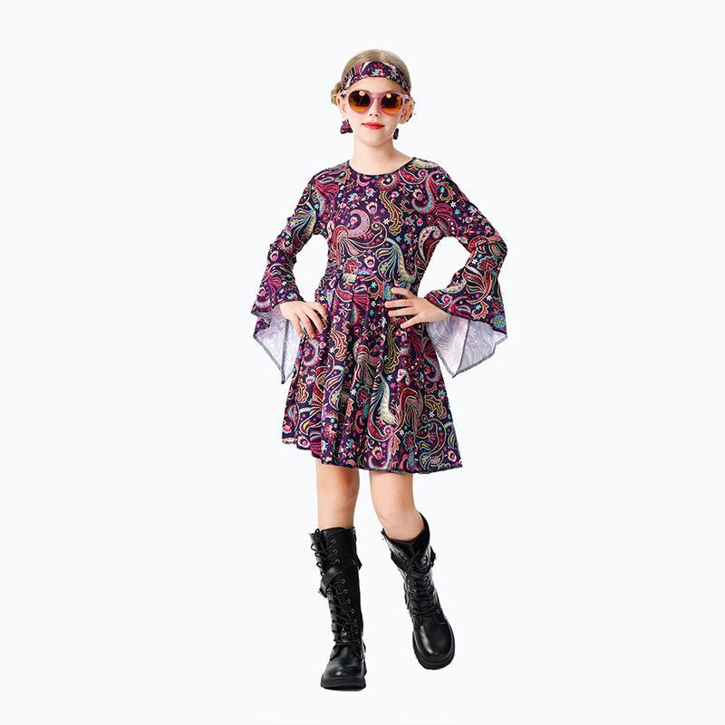 Halloween Kids Costume Little Girl Funny Vintage Hippie Kids Costume Table Performance Costume Dress
