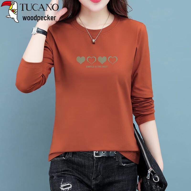 Woodpecker Women's Round Neck Heart Print Long-Sleeve T-Shirt