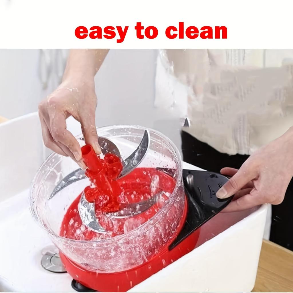 1pc Multi-Functional Manual Food Processor, Hand-powered Crank Chopper, Gralic Crusher, Mincer Blender with Clear Container for Vegetables Meat Fruits