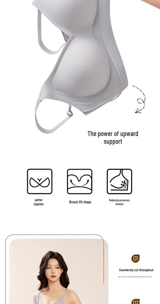 Women's Seamless Fashion Bra with W-shaped Soft Support, Wire-free Lifting Cups, and Thin Style Foundation.